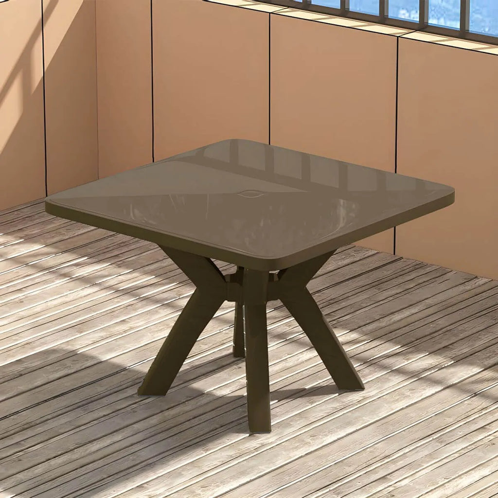 Modern Waterproof Plastic Square Patio Dining Table with Umbrella Hole