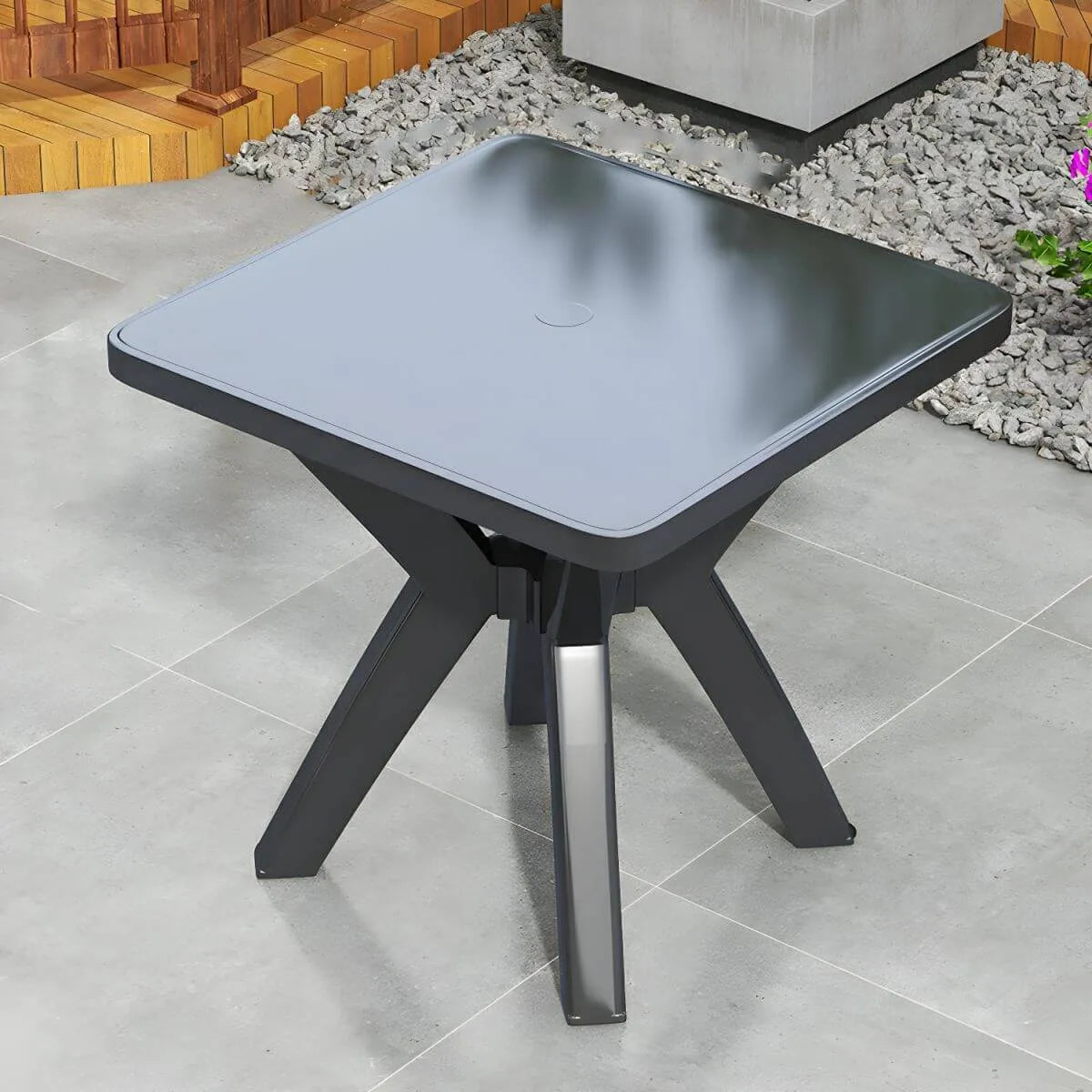Modern Waterproof Plastic Square Patio Dining Table with Umbrella Hole