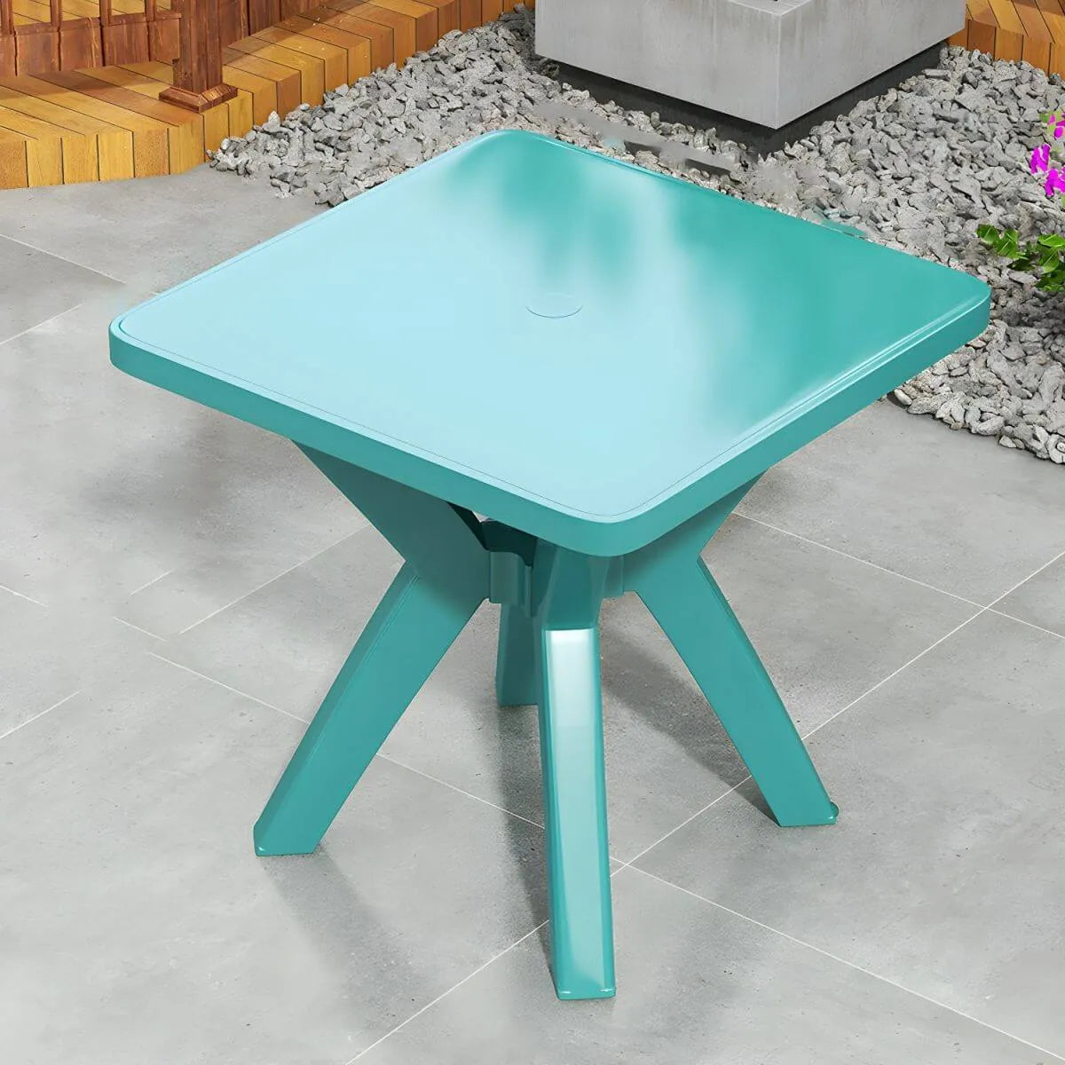 hard plastic patio table with umbrella hole Flash Furniture Tory Commercial Grade Tempered Glass Top with and Steel Tube Frame, Clear Top/Silver Frame in umbrella hole Round Plastic Dining Table with