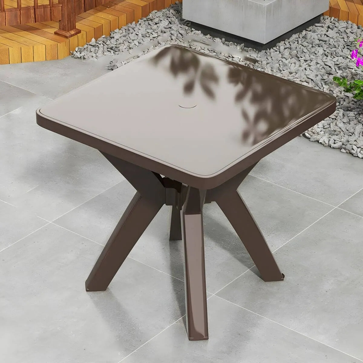 Modern Waterproof Plastic Square Patio Dining Table with Umbrella Hole