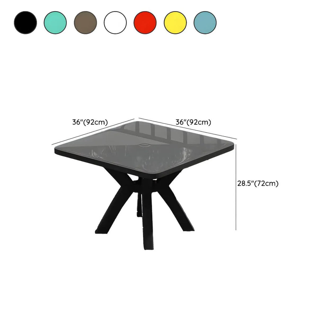 Modern Waterproof Plastic Square Patio Dining Table with Umbrella Hole Dimensions