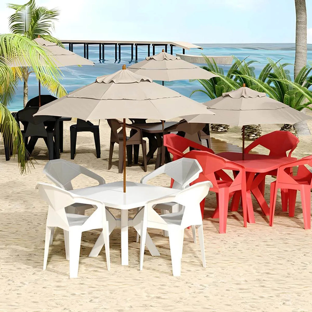 Modern Waterproof Plastic Square Patio Dining Table with Umbrella Hole Main Product Image