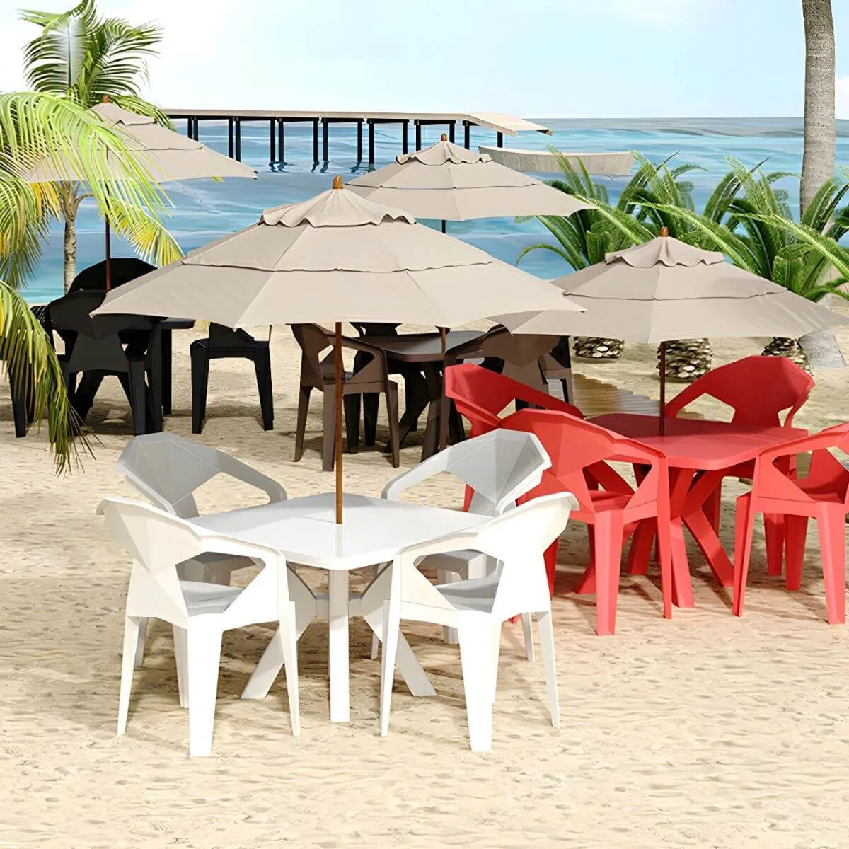 Modern Waterproof Plastic Square Patio Dining Table with Umbrella Hole Main Product Image Main image