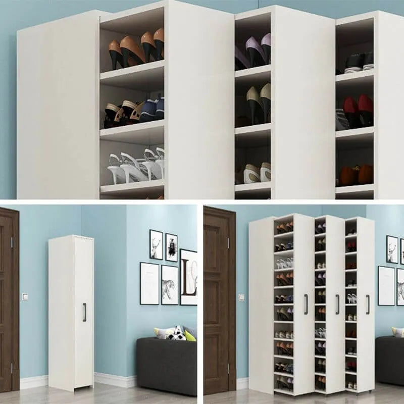 Modern White Adjustable Shoe Storage Cabinet in Engineered Wood