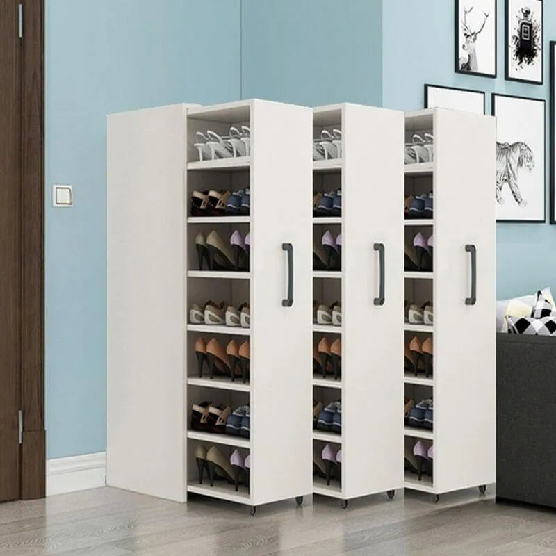 Modern White Adjustable Shoe Storage Cabinet in Engineered Wood