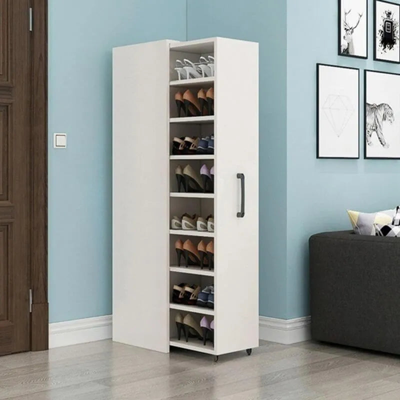 Modern White Adjustable Shoe Storage Cabinet in Engineered Wood