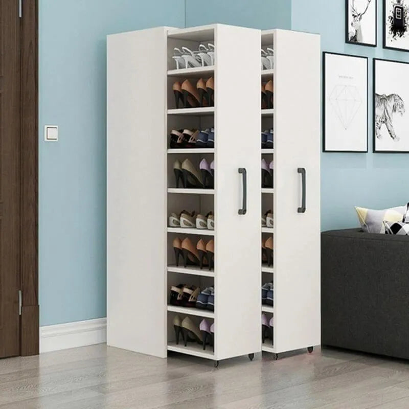 Modern White Adjustable Shoe Storage Cabinet in Engineered Wood