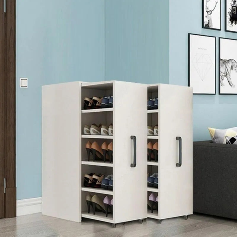Modern White Adjustable Shoe Storage Cabinet in Engineered Wood