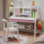 Modern White and Blue Writing Desk with Storage for Kids