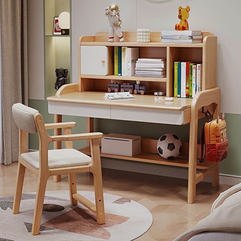 Modern White and Blue Writing Desk with Storage for Kids