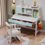 Modern White and Blue Writing Desk with Storage for Kids