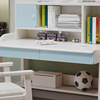 Modern White and Blue Writing Desk with Storage for Kids