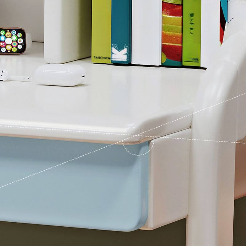 Modern White and Blue Writing Desk with Storage for Kids