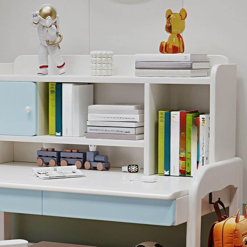 Modern White and Blue Writing Desk with Storage for Kids