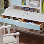 Modern White and Blue Writing Desk with Storage for Kids