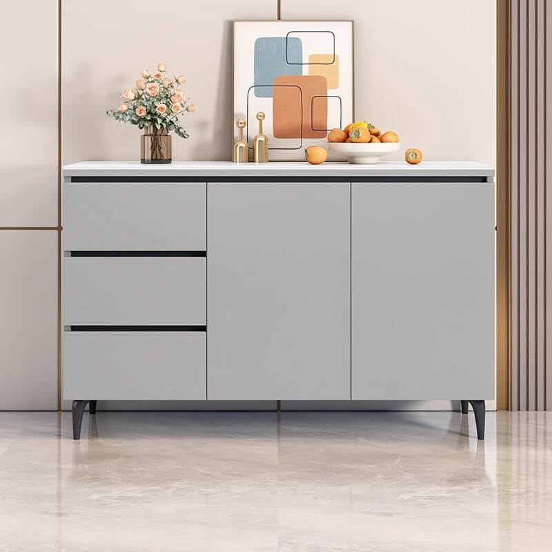Modern White and Light Gray Stone Top Sideboard/Credenza Main Product Image