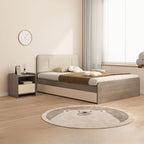 Modern White and Light Oak Storage Bed with Soft Upholstered Headboard
