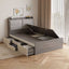 Modern White and Light Wood Platform Bed with Upholstered Headboard and Storage Drawers