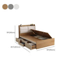 Modern White and Light Wood Platform Bed with Upholstered Headboard and Storage Drawers Dimensions