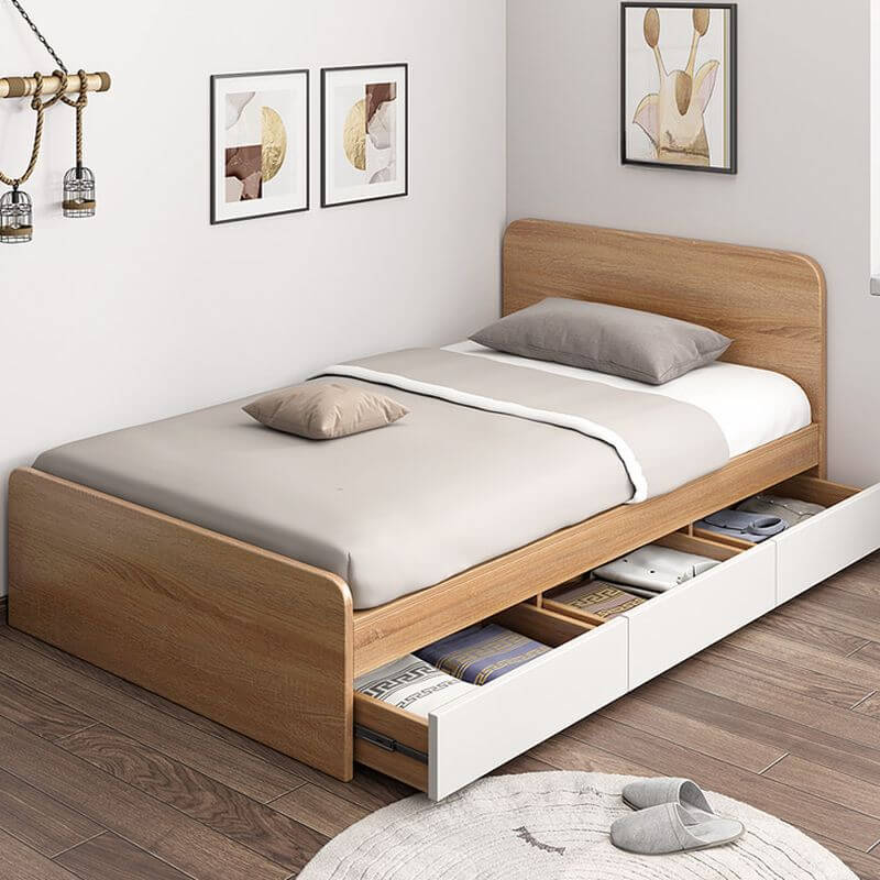 Modern White and Natural Storage Bed with Drawers for Bedroom Main Product Image Main image