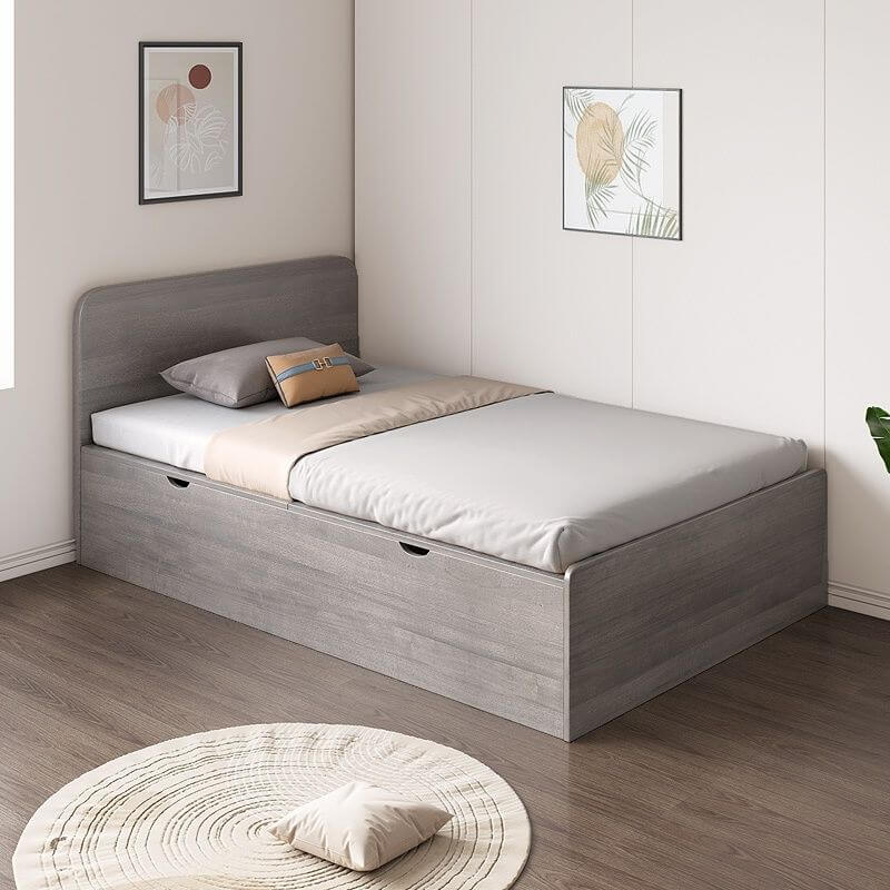 Modern White and Natural Wood Storage Bed with Drawers