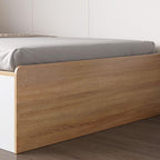 Modern White and Natural Wood Storage Bed with Drawers