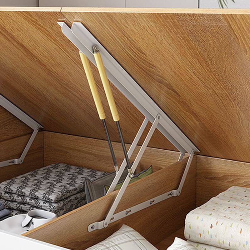 Modern White and Natural Wood Storage Bed with Drawers