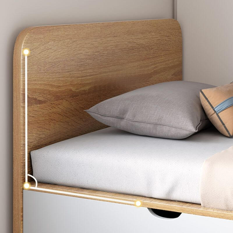 Modern White and Natural Wood Storage Bed with Drawers