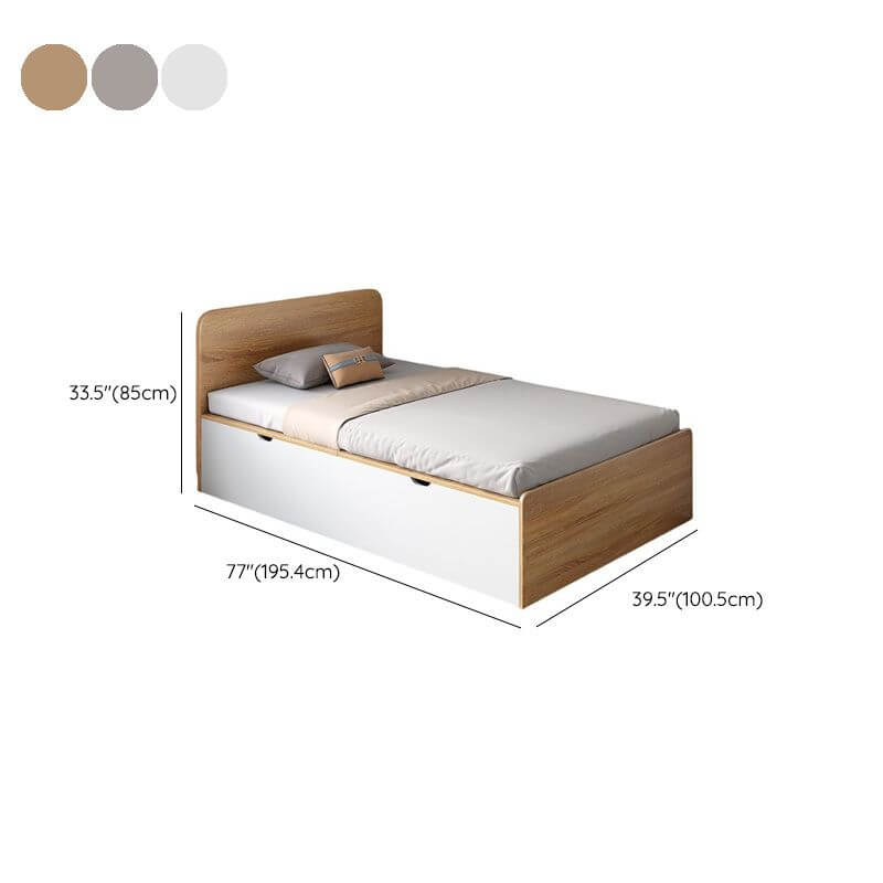Modern White and Natural Wood Storage Bed with Drawers Dimensions