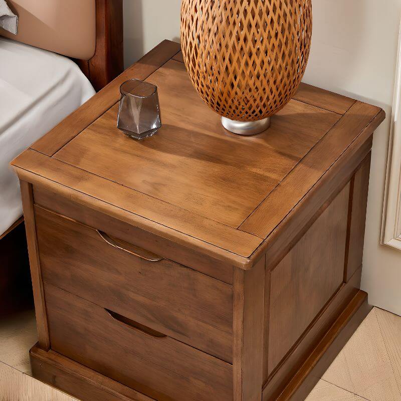 Modern White and Walnut Wood Drawer Storage Nightstand