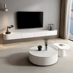 Modern White Floating TV Stand with Glass Doors and LED Lighting