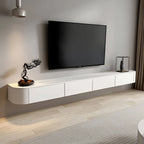 Modern White Floating TV Stand with Glass Doors and LED Lighting