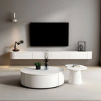Modern White Floating TV Stand with Glass Doors and LED Lighting
