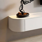 Modern White Floating TV Stand with Glass Doors and LED Lighting