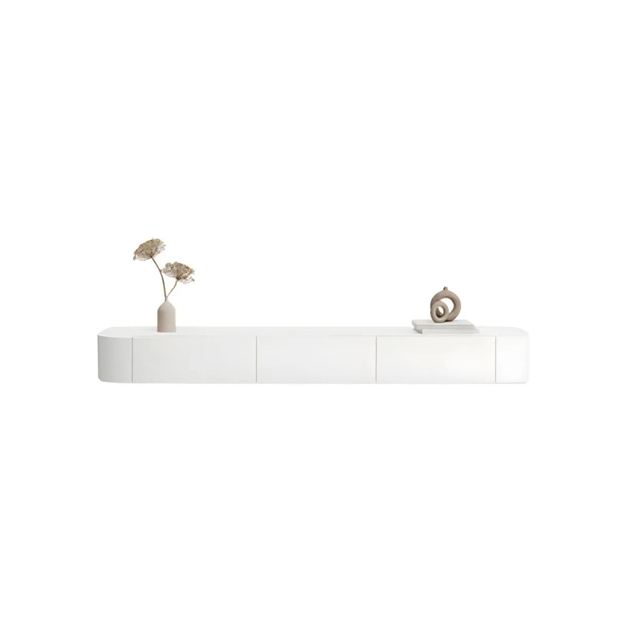 Modern White Floating TV Stand with Glass Doors and LED Lighting