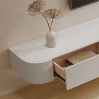 Modern White Floating TV Stand with Glass Doors and LED Lighting