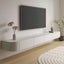 Modern White Floating TV Stand with Glass Doors and LED Lighting