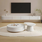 Modern White Floating TV Stand with Glass Doors and LED Lighting