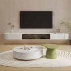 Modern White Floating TV Stand with Glass Doors and LED Lighting
