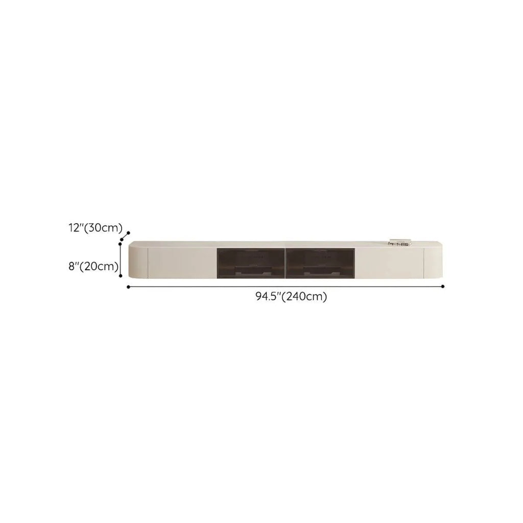 Modern White Floating TV Stand with Glass Doors and LED Lighting Dimensions