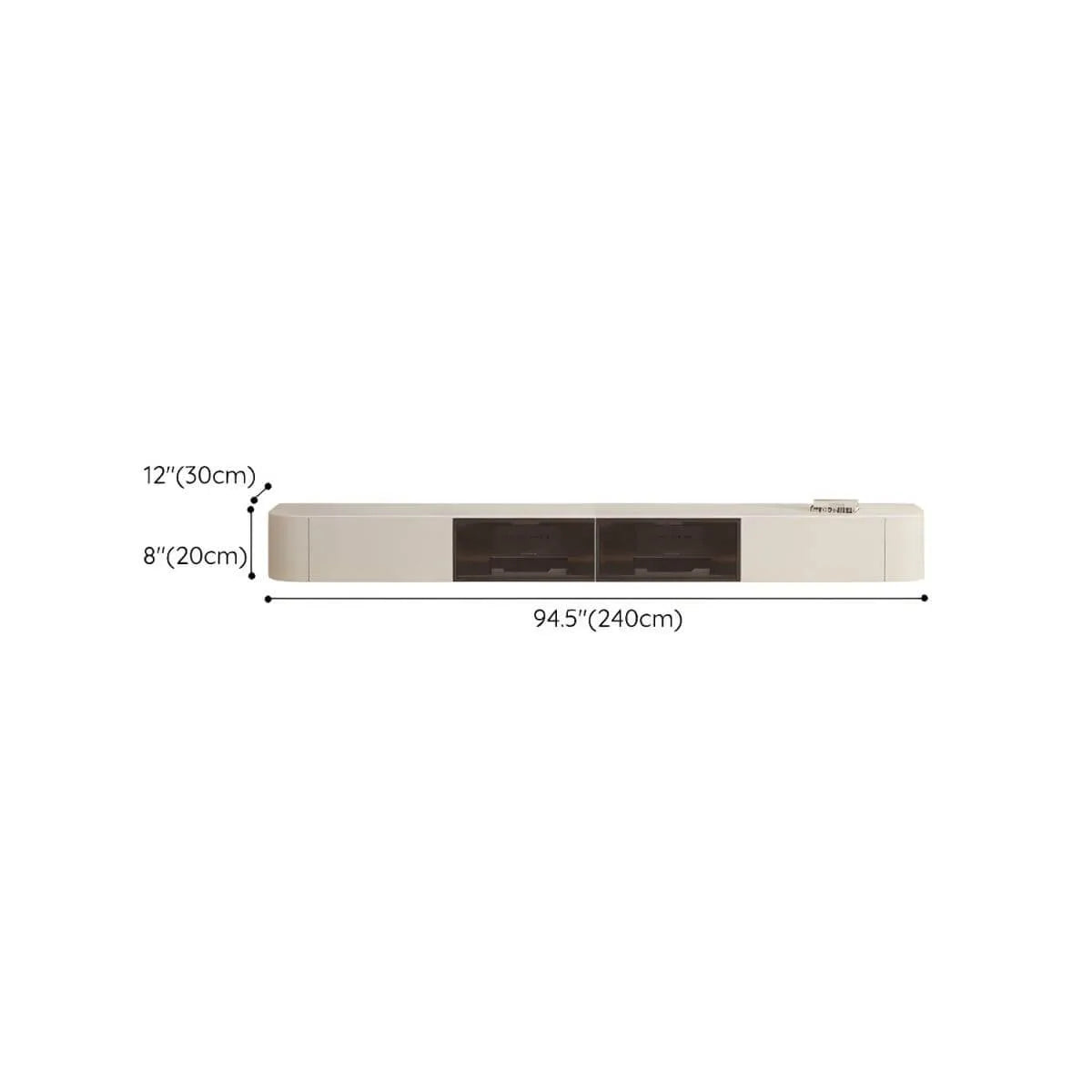 Modern White Floating TV Stand with Glass Doors and LED Lighting Dimensions