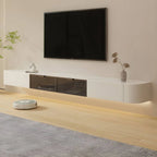 Modern White Floating TV Stand with Glass Doors and LED Lighting Main Product Image