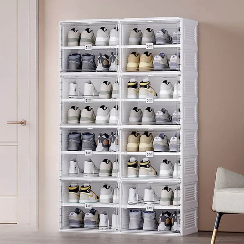 Modern White Foldable Plastic Shoe Storage Cabinet with Ventilated Tiers