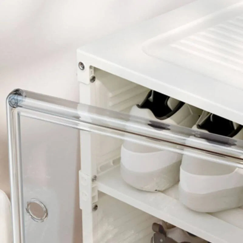Modern White Foldable Plastic Shoe Storage Cabinet with Ventilated Tiers