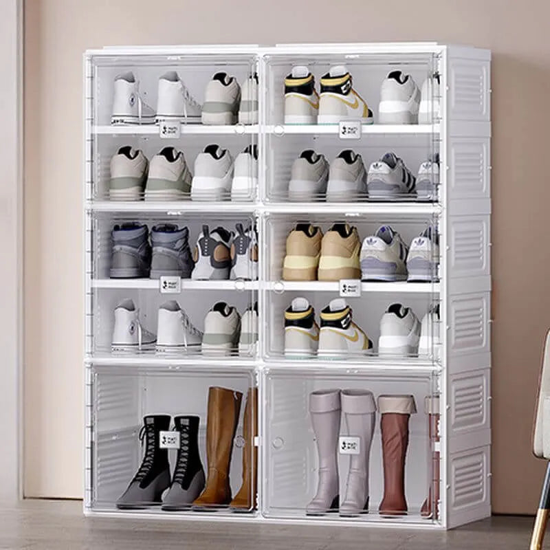 Modern White Foldable Plastic Shoe Storage Cabinet with Ventilated Tiers