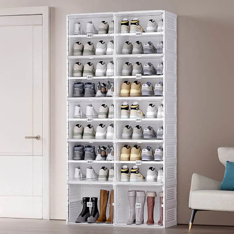Modern White Foldable Plastic Shoe Storage Cabinet with Ventilated Tiers
