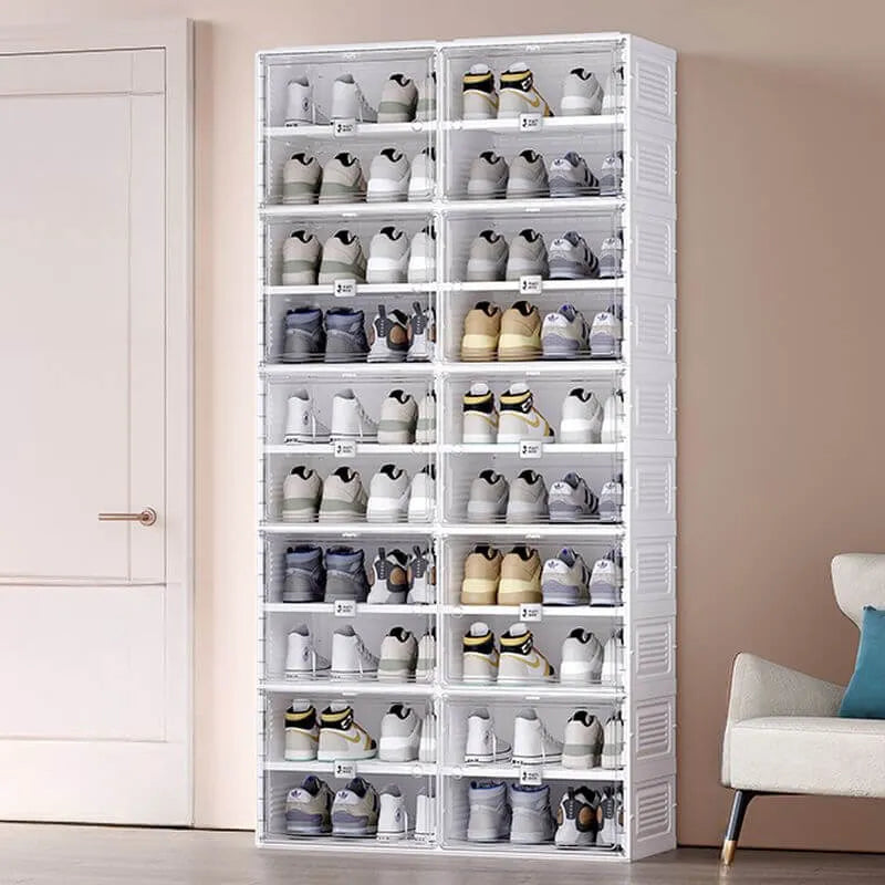 Modern White Foldable Plastic Shoe Storage Cabinet with Ventilated Tiers