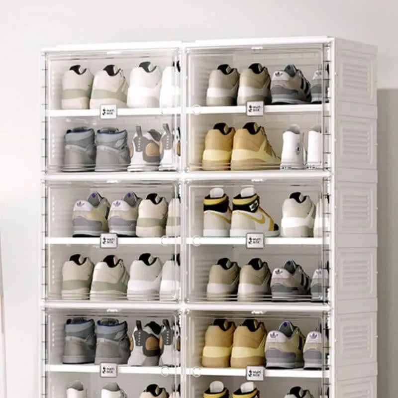 Modern White Foldable Plastic Shoe Storage Cabinet with Ventilated Tiers