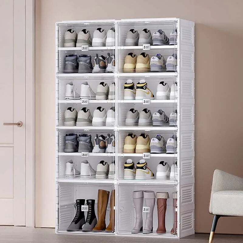 Modern White Foldable Plastic Shoe Storage Cabinet with Ventilated Tiers