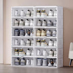 Modern White Foldable Plastic Shoe Storage Cabinet with Ventilated Tiers